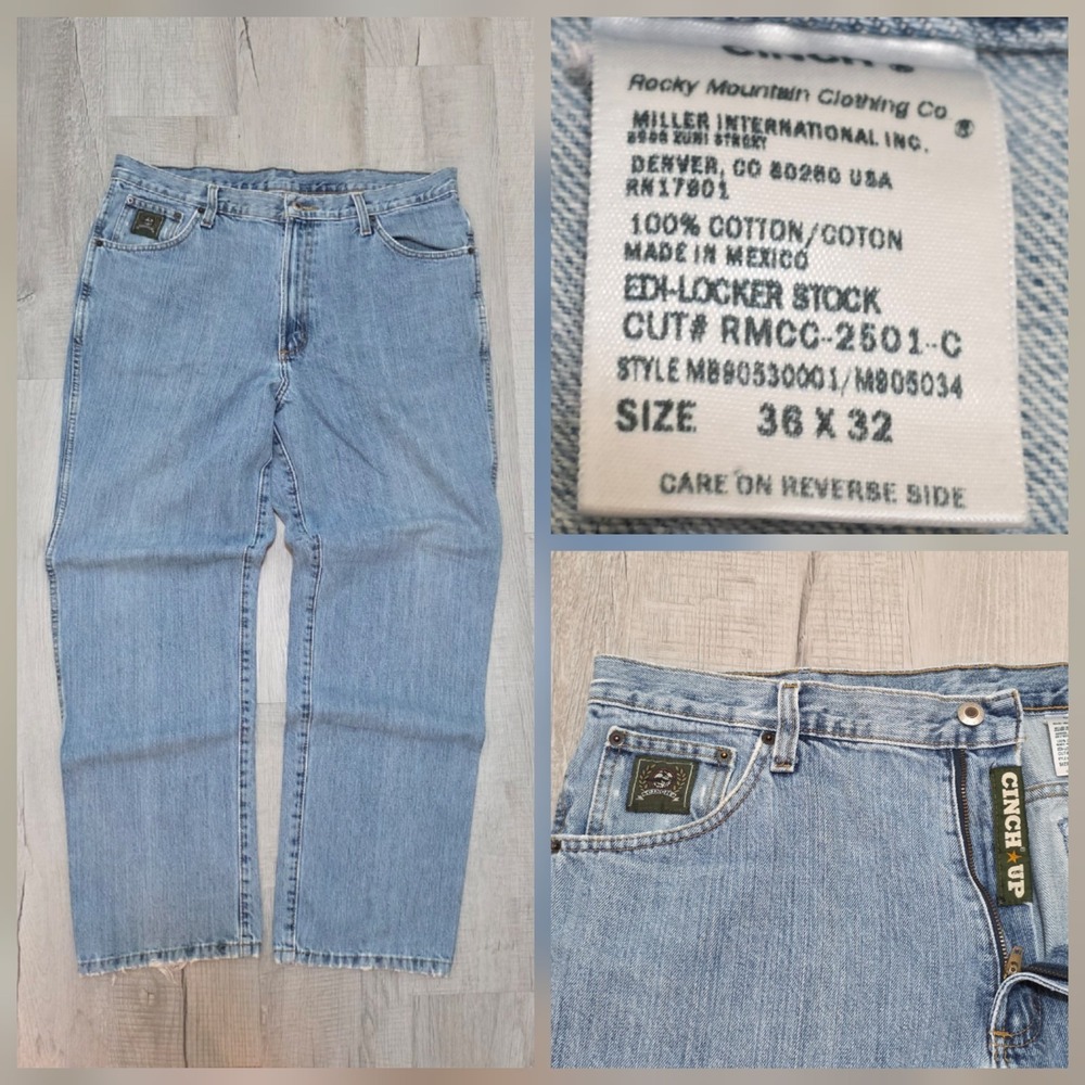 Cinch Men's Green Label Relaxed Fit Tapered Leg Jeans 36x32 Medium Wash Cowboy